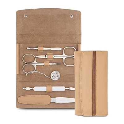 Abbildung von nippes Solingen Premium Line Maniküre Set GAP, 5 teilig, Edelstahl rost und nickelfrei, Rindleder Etui mit Druckknopf, Hellbraun, Nagelpflege Set, Pediküre, Made in Germany
