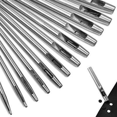 Abbildung von 12er Stanzwerkzeug Set, Locheisen Satz für Leder, Uhrenarmband, Dichtung Gürtel, Schuh, Stoff, Leinwand Kleidung, Öse Runde 0.5 6mm (Rostfreier Edelstahl)