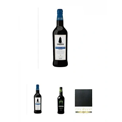 Abbildung von Sandeman Medium Sweet Sherry Spanien 0,75 Liter + Fino Schiefer Glasuntersetzer eckig ca. 9,5 cm Durchmesser