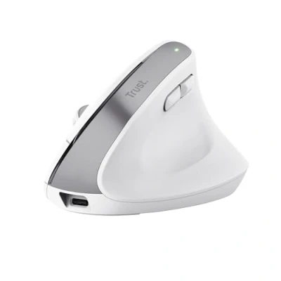 Abbildung von Trust Bayo+ Wiederaufladbare Vertikale Maus Bluetooth + RF 2.4GHz, Vorbeugung Gegen Mausarm/Tennisarm (RSI Syndrom), 50% Recyclingkunststoff, Kabellose Ergonomische PC, Laptop, Mac Weiß