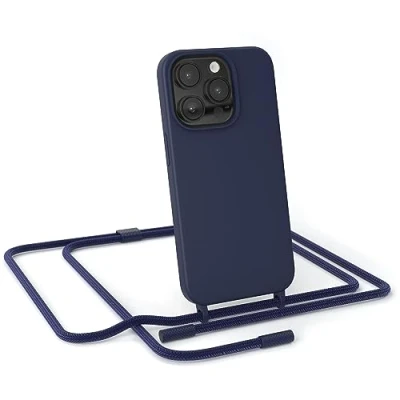 Abbildung von EAZY CASE Handykette Silikon Premium kompatibel mit iPhone 14 Pro Handyhülle Umhängeband, Handykordel Schutzhülle, Silikonhülle, Hülle Band, Kette für Smartphone, Nacht Blau