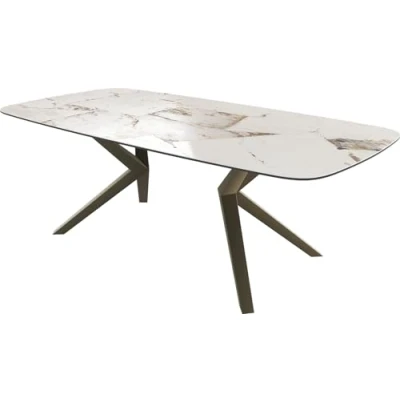 Abbildung von Esstisch Edge Boot 240x120 Keramik Patagonia Lappato Zenthara Kantig Metall Effektfinish Titan