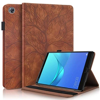 Abbildung von Aswant Huawei Mediapad M5 Pro / 10.8 Zoll Hülle PU Ledertasche Folio Flip Cover Geprägte Baum Brieftasche Stifthalter Stand Tablet Schutzhülle für M5/M5 2018 Braun