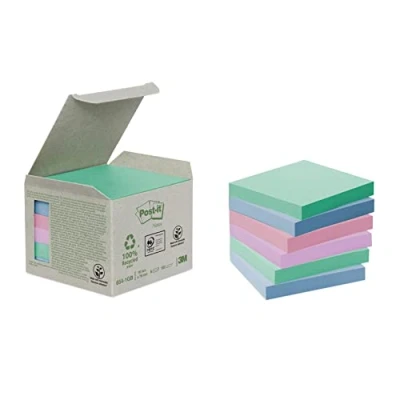 Abbildung von 3M Recycling Notes 6541GB Selbstklebende Haftnotizzettel aus Papier in 76 x mm 6 Notizblöcke quadratisch à 100 Blatt Farben