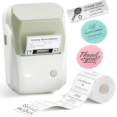 Abbildung von NIIMBOT B1 Etikettendrucker mit 1 Rolle Starterband, Bluetooth Selbstklebendes Etikettiergerät, Beschriftungsgerät Druckgröße 20 50mm Kompatibel iOS und Android für Zuhause, Büro (Grün)