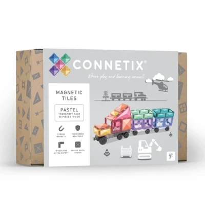 Abbildung von Connetix Magnetspielbausteine Pastel Transport Pack verstärkte Magnete pädagogisches Lernspiel, (Open Play, 50 Teile), ab 3 Jahren