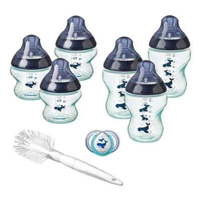 Abbildung von Tommee Tippee Babyfläschchen Set Closer to Nature für Neugeborene, Anti Kolik Ventil, weicher Sauger, Weiß mit Dekorationen