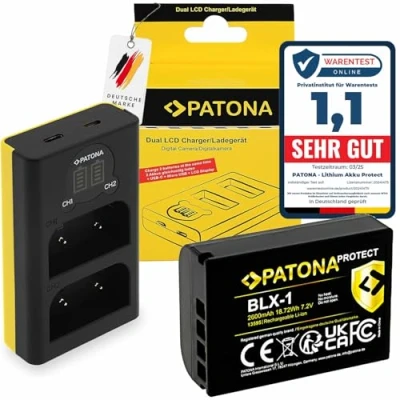 Abbildung von PATONA V1 Protect Akku BLX 1 (2400mAh) inkl. NTC Sensor und Gehäuse mit USB LCD Ladegerät (1713)