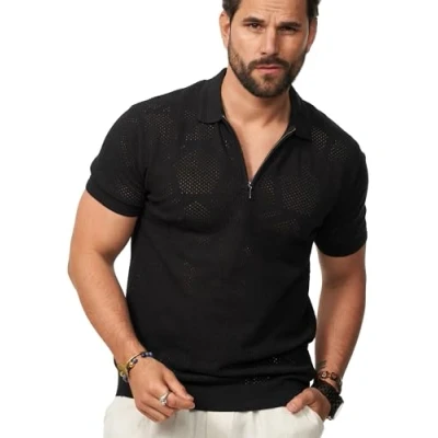 Abbildung von SOULSTAR Poloshirt mit Half Zip Herren Kurzarm Strick Polo Hemd T Shirt