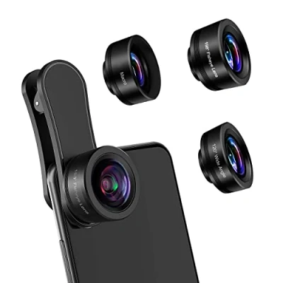 Abbildung von AFAITH Handy Objektiv,3 in 1 Set mit Clip für Handylinse, 20 x Makro Objektiv &amp; Fischaugen 198 120 Weitwinkelobjektiv iPhone Samsung Huawei Android Smartphone