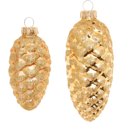 Abbildung von Krebs Glas Lauscha Christbaumschmuck Tannenzapfen, mit Glitter, 2x klein Ø 8 cm + groß 10 (4 tlg), Weihnachtsdeko, Weihnachtsbaumkugel, Christbaumkugeln aus