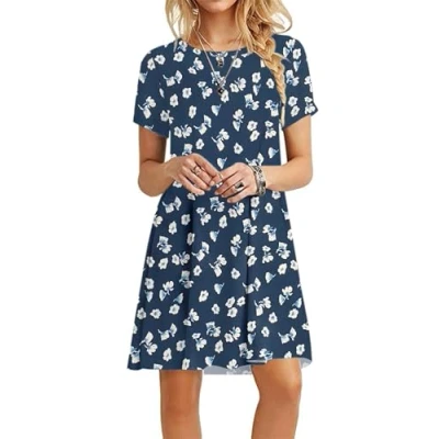 Abbildung von MOLERANI Damen Sommerkleider T Shirt Kurzarm Strandkleid Casual Loose Swing Damenkleid Floral Marine S