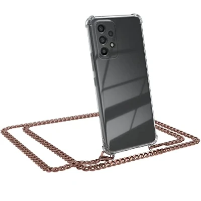 Abbildung von EAZY CASE Handykette kompatibel mit Samsung Galaxy A53 (5G) Handyhülle Metall Umhängeband und Ersatz Kordel schwarz, Handykordel Schutzhülle, Stylische Kette Hülle, Metal Rosé Gold