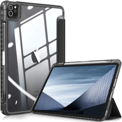 Abbildung von Fintie Hybrid Hülle für iPad Pro 11 2022/2021 (3./4. Generation) mit Stifthalter Stoßfeste Schutzhülle transparenter Hartschale auf der Rückseite 2020/2018, Pechschwarz