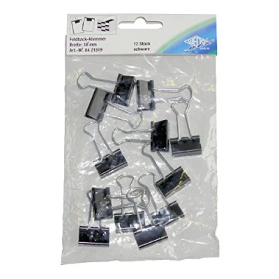 Abbildung von Wedo 6421519 Foldback Klammern, 12 Stück im Beutel, lackiertes Metall abnehmbare Bügel, starke Feder, 19 mm, schwarz/silber