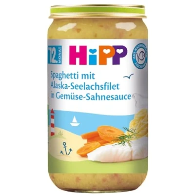 Abbildung von HiPP Spaghetti mit Alaska Seelachsfilet in Gemüse Sahnesauce, 6er Pack (6 x 250 g)