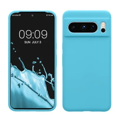 Abbildung von kwmobile Hülle kompatibel mit Google Pixel 8 Pro Silikon Handy Case Handyhülle weiche Oberfläche kabelloses Laden Hellblau