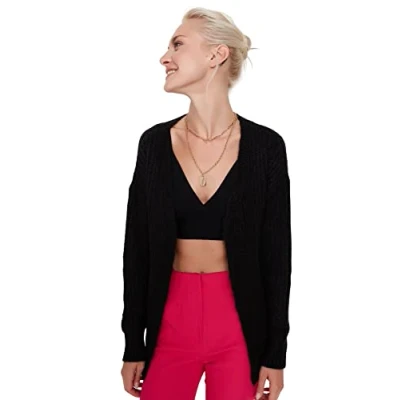 Abbildung von Trendyol Damen Loungewear Regular Standard Reverskragen Strickwaren Strickjacke Pullover, Schwarz, M EU