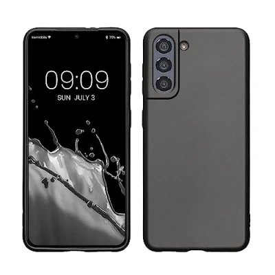 Abbildung von kwmobile Case kompatibel mit Samsung Galaxy S21 Hülle Schutzhülle aus Silikon metallisch schimmernd Handyhülle Metallic Grau