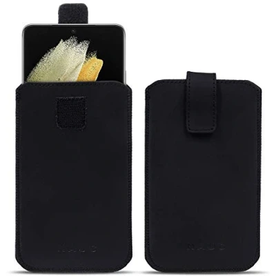 Abbildung von NAUC Schutzhülle kompatibel für Samsung Galaxy S21 Ultra 5G Tasche Smartphone Lederhülle Pull Tab Handy Sleeve Hülle Cover Schwarz