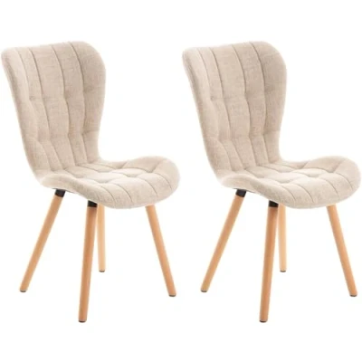 Abbildung von CLP 2er Set Esszimmerstuhl Elda I Stoff, Kunstleder, Samt Lehnstuhl Mit Robustem Holzgestell Und Stilvollen Ziernähten, Farbe:Creme, Material:Stoff