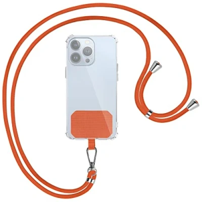 Abbildung von mtb more energy® Universal Handykette Orange/Silber kompatibel mit vielen Handyhüllen hochwertiges Band Seil Kordel zum Umhängen