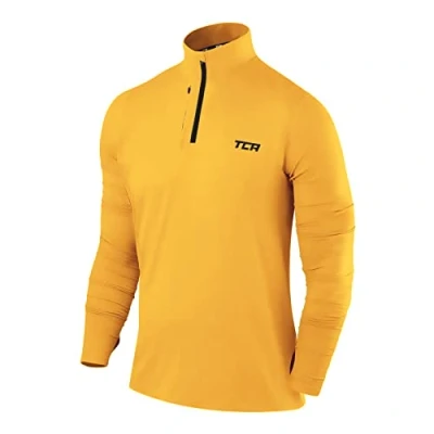Abbildung von TCA Funktionsshirt Herren Langarm Fusion Pro Quickdry Langarmshirt atmungsaktiv Wandershirt Laufshirt mit Reißverschluss Outdoor Longsleeve Sport Pullover Gelb, XXL