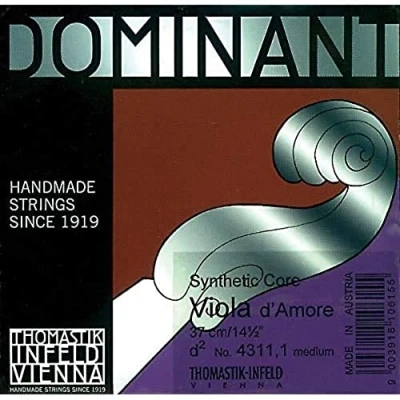 Abbildung von Thomastik Einzelsaite für Viola d&#039;amore Dominant Mensur 38,5cm D&#039; Saite Resonanz, Stahl umsponnen