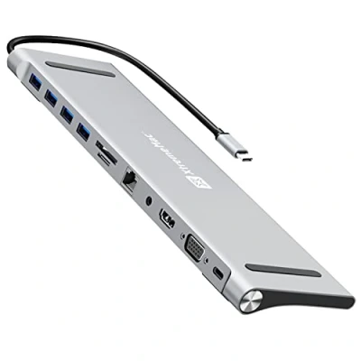 Abbildung von XtremeMac Multifunktionale USB C Hub Dockingstation für MacBook Pro/Air Schnelle Datenübertragung, 11 Anschlüsse HDMI 4k, C, 4 x 3.0, Ethernet, Audio, VGA
