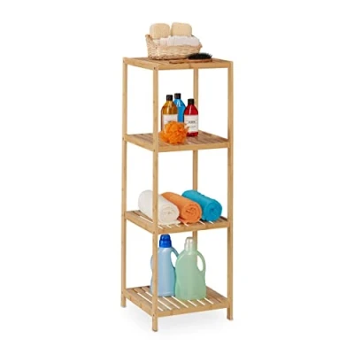 Abbildung von Relaxdays Badregal, Bambus, 4 Ablagen, HxBxT: 116,5x38x39,5 cm, Standregal für Badezimmer &amp; Küche, freistehend, Natur