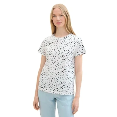 Abbildung von TOM TAILOR Damen Basic T Shirt mit Allover print, tiny white dot XL