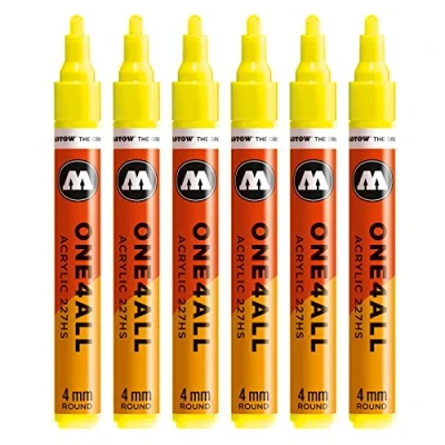 Abbildung von Molotow One4All 227HS Acryl Marker (4,0 mm Strichstärke, hochdeckend und permanent, UV beständig, für fast alle Untergründe) 6 Stück Farbe 220 neongelb floureszierend