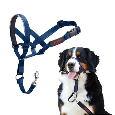 Abbildung von HALTI Kopfgeschirr Verhindert, dass Ihr Hund an der Leine zieht, Einfache Anpassung, Leicht, mit gepolstertem Nasenriemen, Anti Zug Halsband für große Hunde (Größe 4, Kobaltblau)