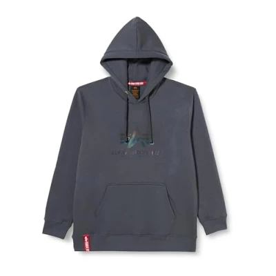 Abbildung von Alpha Industries Herren Basic Hoody Rainbow Ref. Print Kapuzensweat Kapuzenpullover, Greyblack, XXL