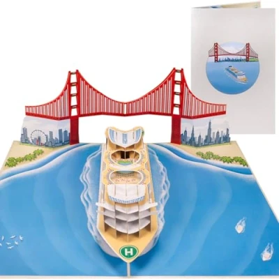 Abbildung von Sweetpopup® Schiff Glückwunschkarte Geburtstagskarte Geschenkkarte Reisegutschein Kreuzfahrt Boot Urlaub Reise Geburtstag Glückwunsch Metallic Papier 3D Pop Up Karte Kreuzfahrtschiff 007b