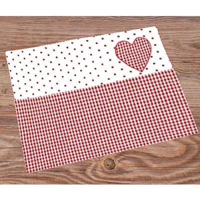 Abbildung von Platzset, Tischset Landhaus Premium LISE Herz Karo &amp; Borte rot 33x42 cm, matches21 HOME HOBBY, (1 St)