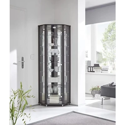 Abbildung von möbelando Eckvitrine Vitrinenschrank Glasvitrine Vitrine Berlin II Schwarz