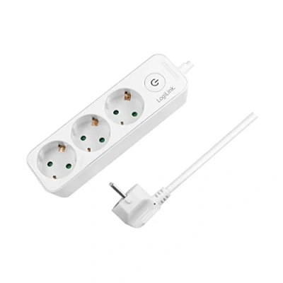 Abbildung von LogiLink LPS244 Steckdosenleiste 3 Fach (3X CEE 7/3) mit EIN /Aus Schalter und IP20 Schutz, Kabellänge = 1,5m, weiß
