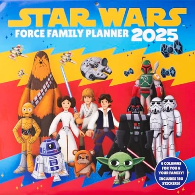 Abbildung von Pyramid Star Wars 2025 Familienplaner, 30x30cm, Familienkalender für Fans der Galaxie Welt, Terminplaner mit 6 Spalten und Sticker Sheet, nachhaltig nur Papierumschlag