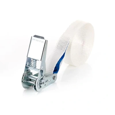 Abbildung von Spanngurt mit Ratsche 6m x 25 mm Weiß zum sicheren Stapeln von Trockner &amp; Waschmaschine Zurrband 800 daN Zurrkraft Spanngurte Zurrgurte Gurte Befestigung Halterung (Weiß)