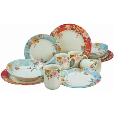 Abbildung von CreaTable Kombiservice &quot;Geschirr Set Crimson&quot;, (Set, 16 tlg., Kaffeeservice und Tafelservice im Set, für 4 Personen), Service, abwechslungsreiches Rosendekor, Teile, Personen