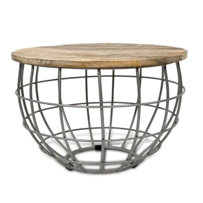 Abbildung von Amago home Couchtisch rund ø55/60/65/75cm Beistelltisch Industrie Style Metall Gestell Farbe Lexington ø 55cm Altsilber/weiß gekälkt