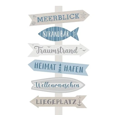 Abbildung von Spetebo Holz Gartenschild H 76 cm MEERBLICK Deko Wegweiser mit Erdspieß Gartendeko Plankenschild Gartenstecker Richtungsanzeiger Gartenstab
