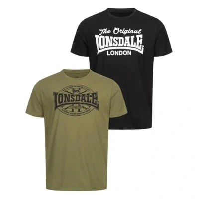 Abbildung von Lonsdale Normale Passform Doppelpack Morham Tshirt print, Herren, Größe: Small, Black olive