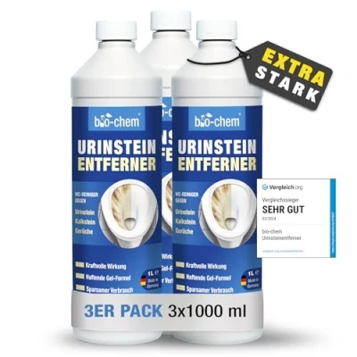 Abbildung von bio chem Urinsteinentferner EXTRA STARK 3x 1000 ML Extrem kraftvoller &amp; hochkonzentrierter Profi WC Reiniger Entfernt mühelos hartnäckigste Ablagerungen und Gerüche Made in Germany