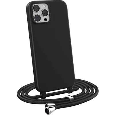 Abbildung von MyGadget Handykette für iPhone 12 Pro [ Hülle mit verstellbaren Band ] TPU Handyhülle Handyband zum Umhängen Kordel Schnur Case Schutzhülle Schwarz