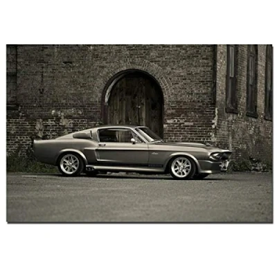 Abbildung von juou Drucke auf Leinwand Retro Vintage Ford Mustang Shelby GT500 Muskel Auto Poster Wandmalerei Wandkunst für Raum Wohnkultur 50x70cm Rahmenlos