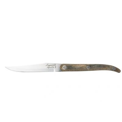 Abbildung von Laguiole Style de Vie Set von 6 Steakmessern mit glatte Klinge Grauer Pakkaholz