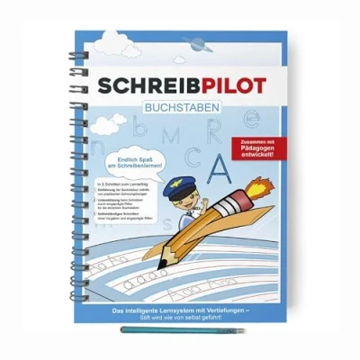 Abbildung von SCHREIBPILOT Schulheft Schreiblernhefte für ABC Schützen mit vorgeprägten Buchstaben &amp; Zahlen, Lernsystem entwickelt von Lehrern, Professoren und Schülern