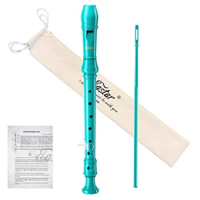 Abbildung von Eastar Sopran Blockflöte Instrument für Kinder Anfänger, Deutsche Griffweise C Taste Recorder 3 teilig mit Reinigungsset, Daumenauflage, Baumwolltasche, Grifftabelle, ERS 21GSB, Himmelblau
